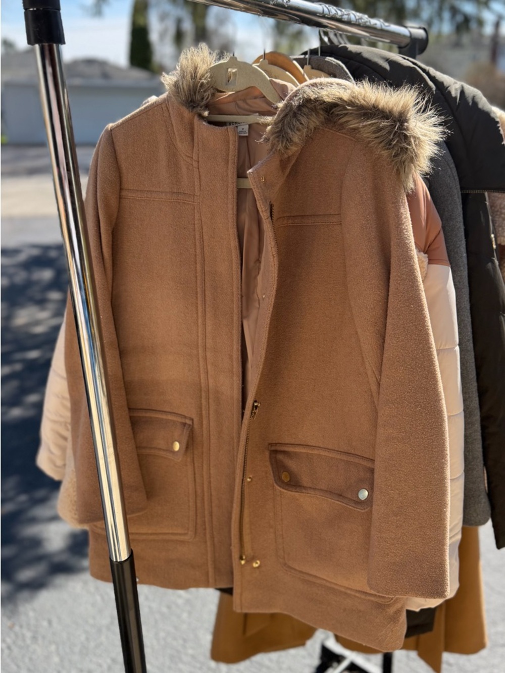 J.Crew Camel Coat - Women’s Hooded Jacket